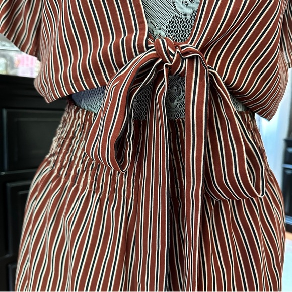 STORIA Striped Ruffle Sleeve Tie-Front Romper Size S - Picture 9 of 16